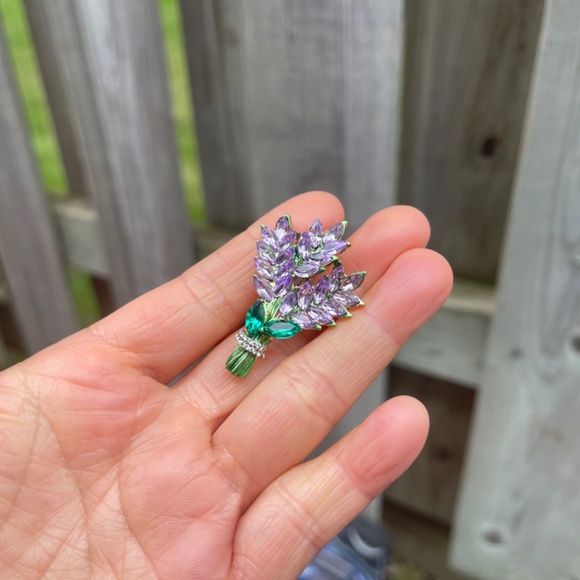 Lavender Brooch Lavender Pin Rhinestone Lavender Brooch - Picture 2 of 4